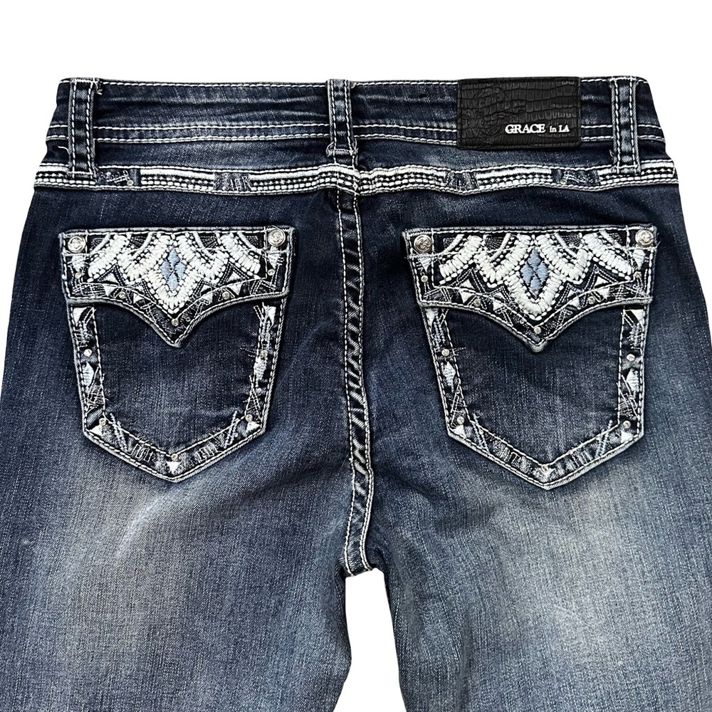Grace in LA Easy Fit Bootcut Denim Jeans Size 28 Western Bedazzled Pockets
